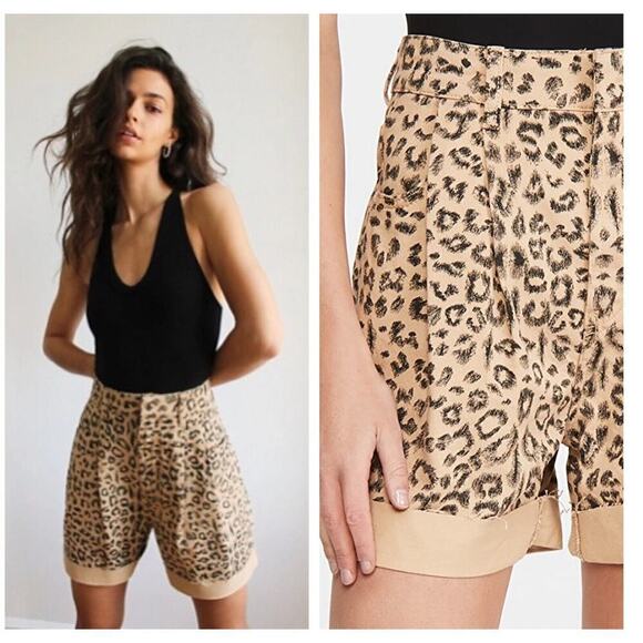 Free People Cheetah Leopard High Waist Raw Hem Denim Shorts - Picture 1 of 5
